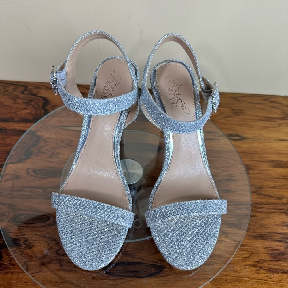 Jewel Badgley Mischka Arlina Glitter Sandal - silver - size 6